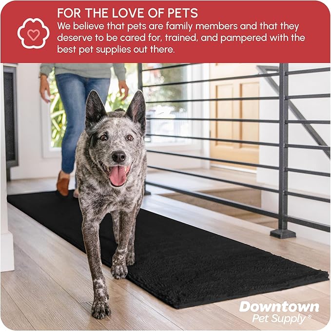 My Doggy Place Microfiber Dog Mat for Muddy Paws, 8' x 2' Black - Non-Slip, Absorbent and Quick-Drying Dog Paw Cleaning Mat, Washer and Dryer Safe - Hallway Runner