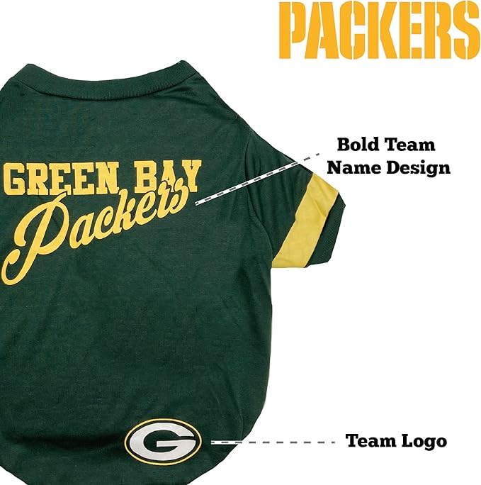 Green Bay Packers Dog & Cat T-Shirt, Large. NFL Team Football Shirt. New Stripe Design, Durable & Cute Sports PET TEE Outfit