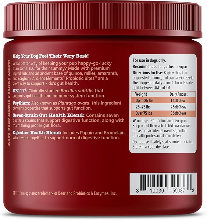 Zesty Paws Probiotics for Dogs, Digestive Enzymes Gut Flora, Digestive Health, Diarrhea & Bowel Support, DE111, Dog Probiotics Soft Chew for Pet Immune System, Chicken, 90 Ct