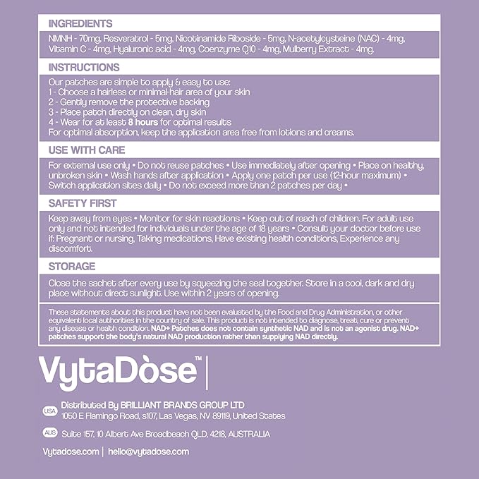 NAD+ Boost Patches | Wellness & Cellular Support | 5X Stronger Formula | NMNH, Resveratrol, Hyaluronic Acid, Vitamin C, & Coq10 l Premium 8-Hour Time-Release Patch | 3 Pack