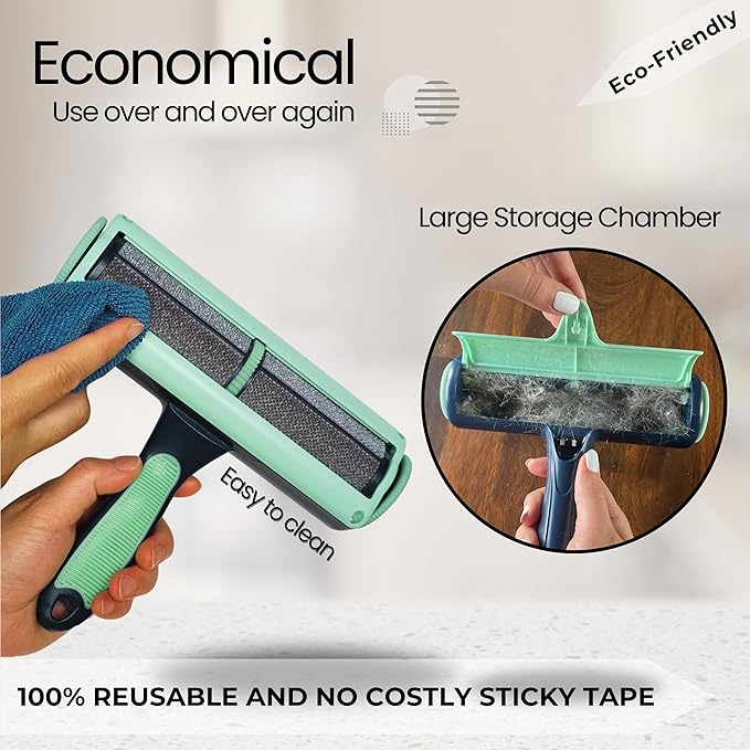 Reusable Pet Hair Remover-Lint Roller for Couch, Furniture, Carpet, Clothing and Bedding, Eco-Friendly Cat and Dog Hair Remover, Portable Pet Hair Removal Tool in Mint Green