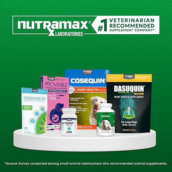 Nutramax Dermaquin Skin Support Supplement for Small to Medium Dogs and Cats, Supports Healthy Response to Allergens, with Hardy Kiwi, Omega-3s, and More, Tasty Soft Chews, 60 Count