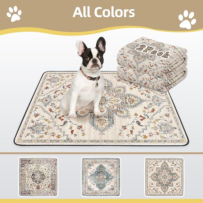 Washable Pee Pads for Dogs Large 2 Pack, 48" x 48" Reusable Puppy Pads Waterproof Dog Rugs, Super Absorbent, Leakproof, Dog Crate Pad, Playpen Mat, Whelping Pads, White Medallion