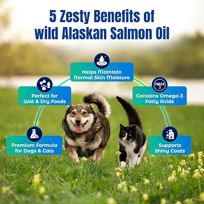 Life Line Pet Nutrition Wild Alaskan Fish Oil Omega-3 Supplement for Skin & Coat β Supports Brain, Eye & Heart Health in Dogs & Cats, 16.5oz