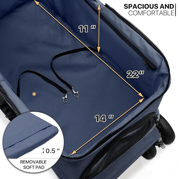 MoNiBloom 3 in 1 Foldable Pet Stroller for Small & Medium Dogs, Detachable Carrier, Car Seat, Push Button Entry, 4-Wheel Jogger for Pets up to 33 lbs, Navy Blue