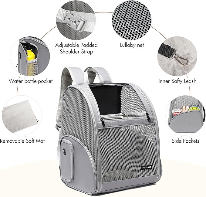 Pet Backpack Carrier ,Large Cat Carrier Backpack Up to 20 Lbs with Breathable Mesh, for Medium Large Cats or Small Dogs, Travel Hiking Camping Backpack (Gray-XL)