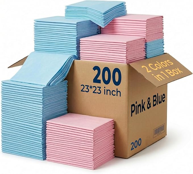 Dog Pee Pads 200 Count (Up to 100 Days) 23x23” – MoMoCo Dual Color (Pink & Blue) Super Absorbent 6-Layer Leak-Proof Puppy Training Pads, Bulk Value Pack for Multi-Pet Homes