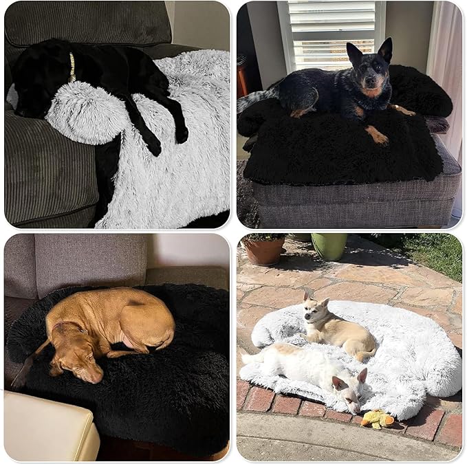 GGIB Calming Dog Bed Fluffy Plush Dog Mat for Furniture Protector with Removable Washable Cover for Large Medium Small Dogs and Cats (Small,Black)