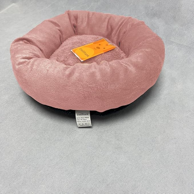 Pet Furniture, Round Pet Donut Dog Beds and Cat Bed Anti Slip, Cute Removable Velvet Cover & Machine Washable for Your Cute Dogs and Cats - Pink