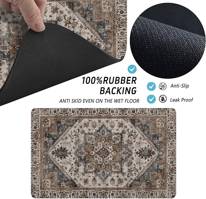 2 Pack Dog Food Mats for Floors, Absorbent and Quick-Drying Pet Cat Food Mat,Anti-Fouling and Easy-to-Clean Pet Feeding Mat,Dog Bowl Mat for Messy Drinking Water Bowls.12 x20+18"x24", Bohemia Style