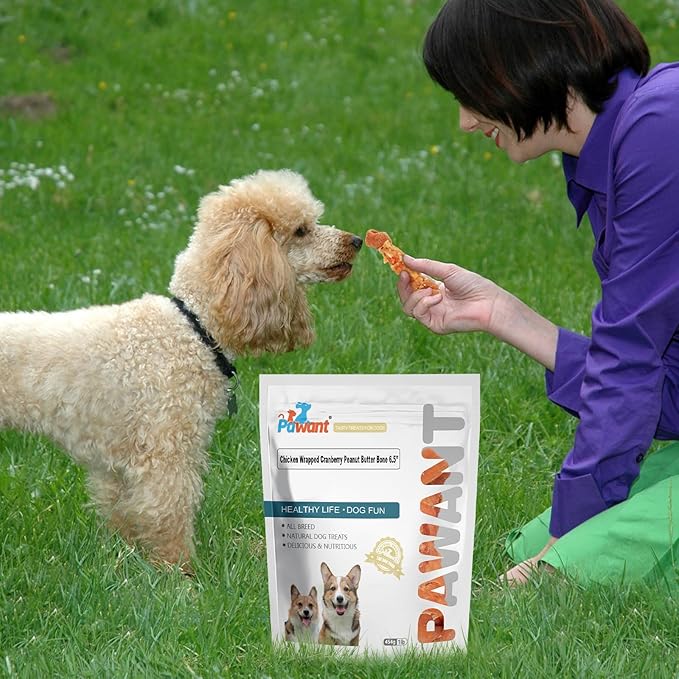 Dog Treats Chicken Wrapped Peanut Butter Bone Rawhide Free Dog Chews Long Lasting 6.5" 454g
