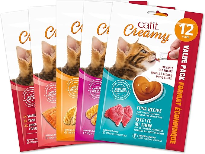 Catit Creamy Lickable Cat Treat, Healthy Cat Treat, Chicken & Shrimp, 12 Pack, 0.5 Ounce (Pack of 12)
