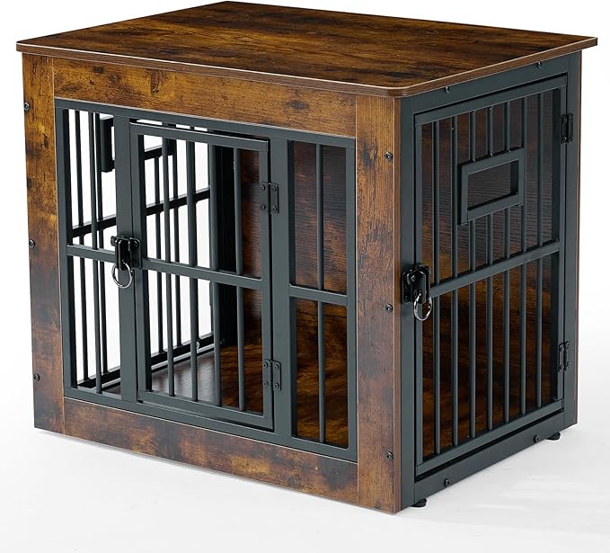 Gardner Pet Dog Crate Furniture for Small Dogs, 27.2 Inch Dog Kennel Indoor, Wooden Dog Cage End Table, Heavy Duty Dog Crate, Rustic Brown