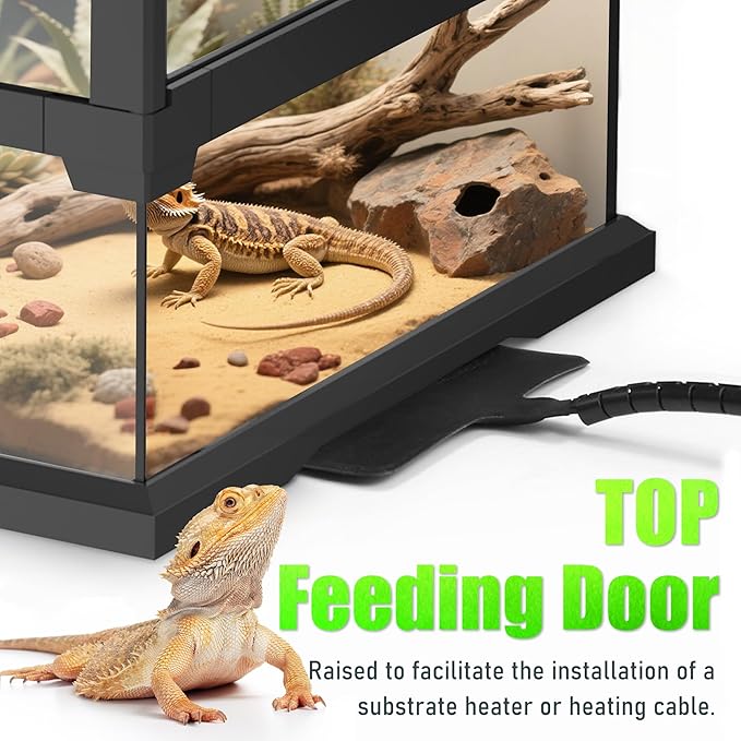 24’’18’’24’’ Reptile Terrarium with Full View Tempered Glass, 43 Gallon Reptile Habitat Comes with Feeding Port and Mesh Top Vent, Suitable for Most Reptiles Such as Chameleon, Lizard and Snake