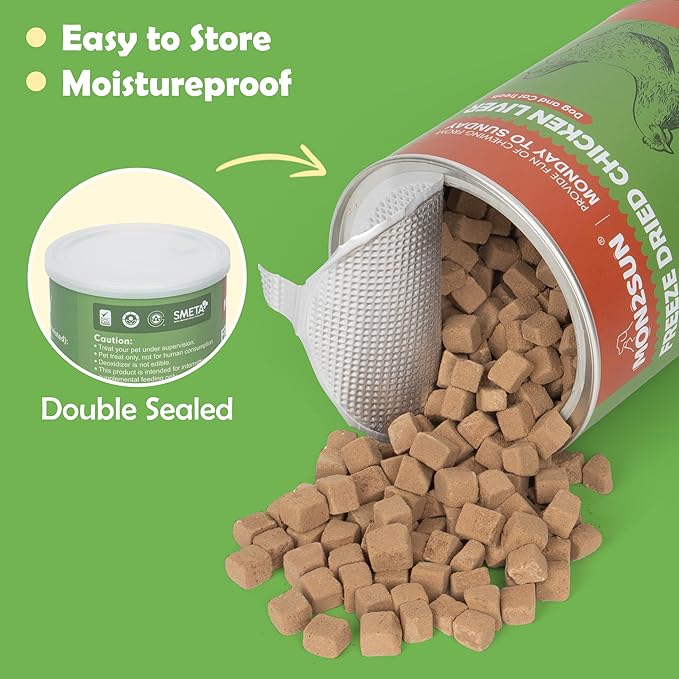 MON2SUN Freeze Dried Chicken Liver Cat and Dog Treats, Single Ingredient Natural and Healthy Dog Snacks, High Protein Training Treats & Food Topper, 6oz