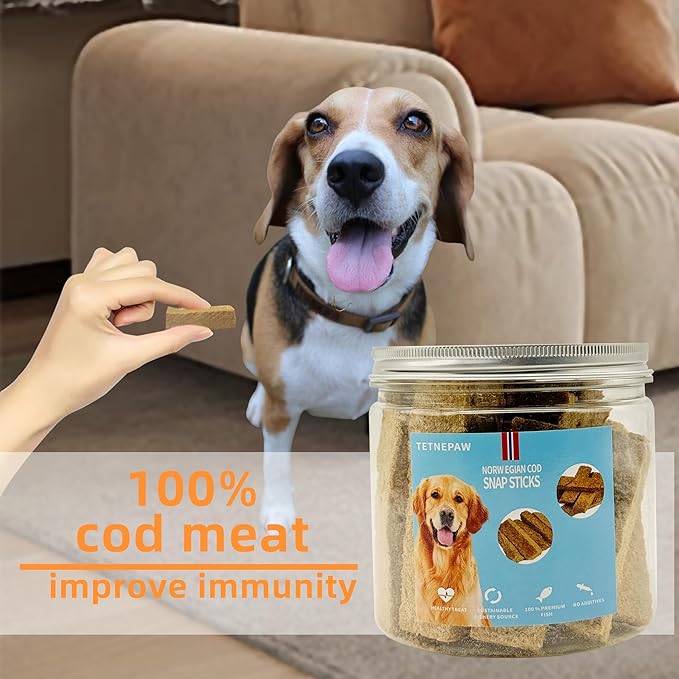 Dog Fish Treats Cod Made with Premium Natural Norwegian 100% Real Cod Fish Bones & Meat Healthy Crunchy Biscuits for Dogs High Protein Grain-Free All-Natural Pet Snack