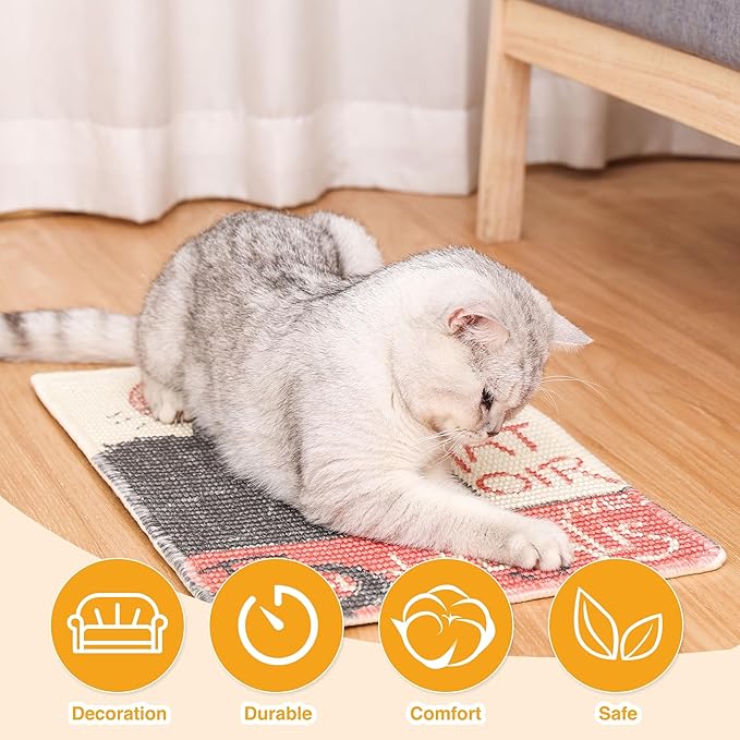 Sisal Cat Scratcher Mat (Use on Wall, Couch and Carpet), Durable and Shedding-Resistant Cat Scratching Surface - 21.7x13 inch with Adhesives and Twist Pins (The Black Cat Vintage Poster)