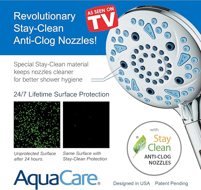 AquaCare High Pressure 10 Spray Mode Filtered Showerhead - Handheld Shower Head Filters Chlorine to Heal Dry Skin, Revive Hair - Dual Power Wash Cleans Tub, Tile, Pets - Hard Water Softener, Chrome
