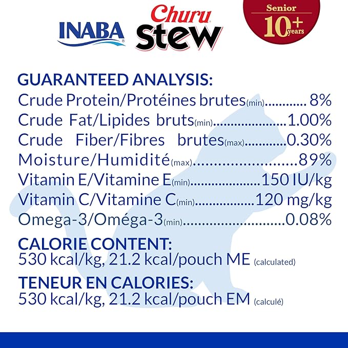 INABA Churu Stew for Cats Senior 10+, Side Dish Pouch, 1.4 Ounces per Pouch, 12 Pouches Total, Chicken Recipe