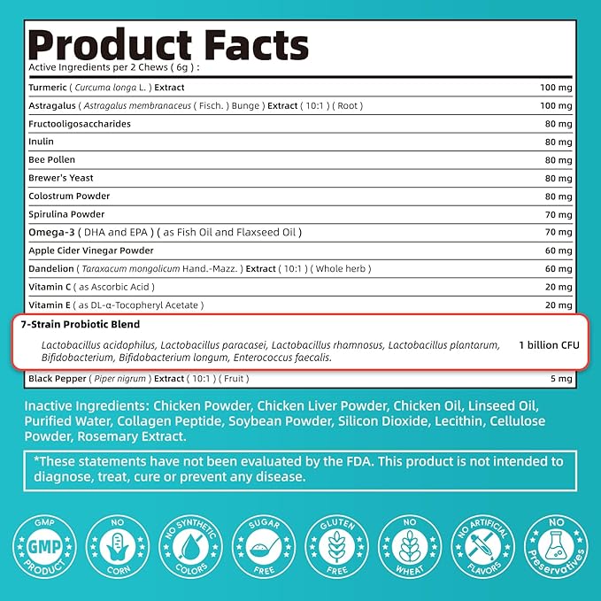 Dog Skin & Allergy Chews - Dog Probiotics for Sensitive Skin Health Support - Allergy Relief - Support Seasonal Allergies, Immune & Gut & Digestive Health Supplement - Chicken Flavor - 90 Count