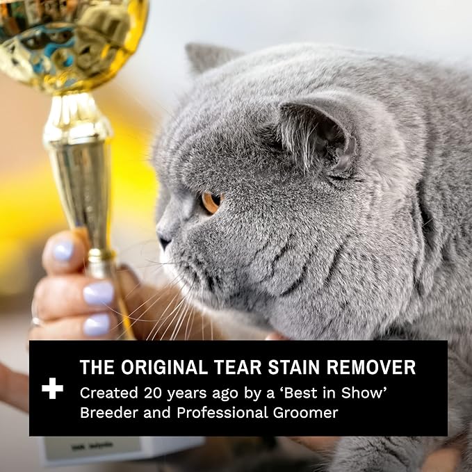 Eye Envy Tear Stain Wipes for Cats. Textured to Gently Clean, Treats The Cause of Staining. 100% Natural Formula. Recommended by Persian & Exotic Breeders, Vets, Groomers. USA Made. 60 Cat Eye Wipes
