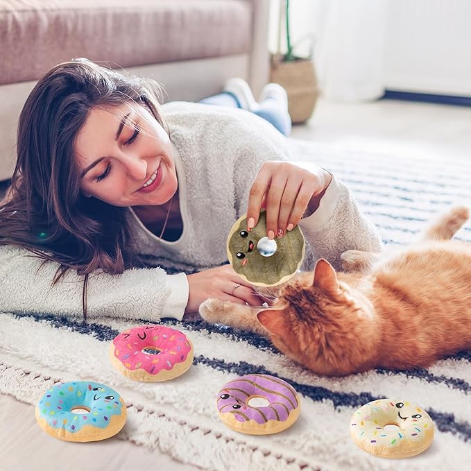 L1rabe Fall Donut Catnip Stuffed Toys - 5Pcs Funny Dessert Cat Toys Black Cat Appreciation Day Pet Supplies, Indoor Cats Chew Bite Teething Tools Kittens Catmint Birthday Gifts Interactive Supplies