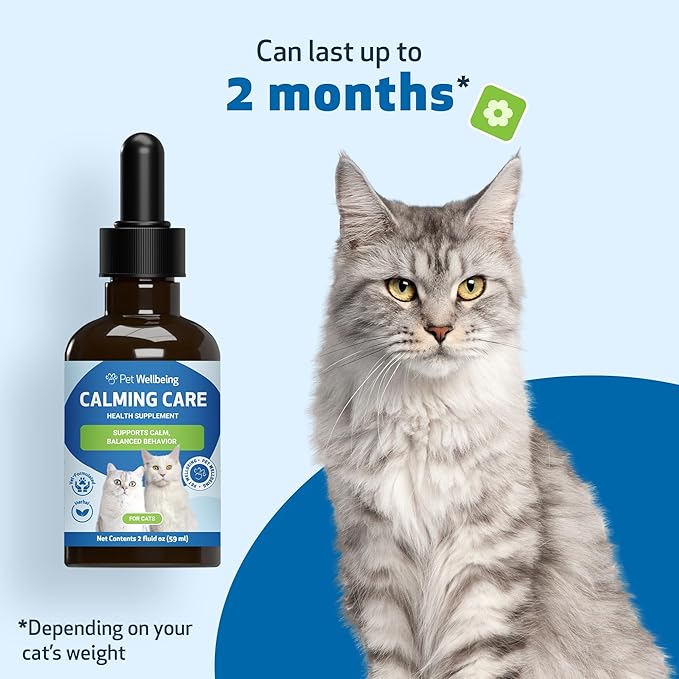 Pet Wellbeing Calming Care for Cats - Calm Support, Relaxed Nervous System, Emotional Balance, Adaptogens, Ashwagandha, Holy Basil - Veterinarian-Formulated Herbal Supplement 2 oz (59 ml)