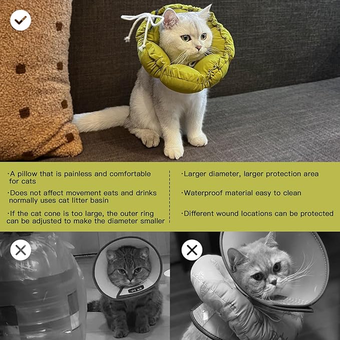 H HIDREAM Soft Cat Cone Collar, Cute Adjustable Cat Recovery Collar,Elizabethan e Collar That can Protect Head and Foot Wounds,Green Flower All-Season Style