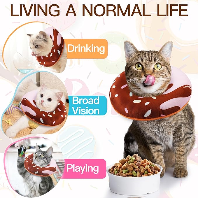 Cat Cone Collar Soft, Cute Cat Donut Collar After Surgery, Adjustable Kitten Recovery Cones to Stop Licking, Lightweight Neck Elizabethan Collars for Cats Kittens (Chocolate, Large)