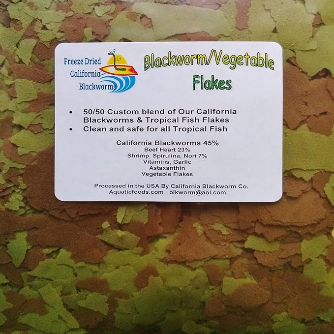 Aquatic Foods Inc. Flakes - 45% California Blackworm & Vegetable Flake Mix for Discus, Cichlids, Tetras, Guppies, Live Bearers, Pond Fish, All Community Tropical Fish Premium AF Flakes - 2-lb