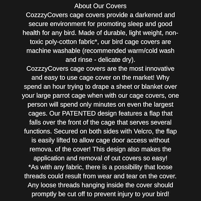 Cozzzy Covers Model 2424 DT Universal Cage Cover 40" L Poly-Cotton Black for Dome Top Bird Cages 22"β24" W x 20"β24" D for Small to Medium Birds Sleep and Stress Reduction