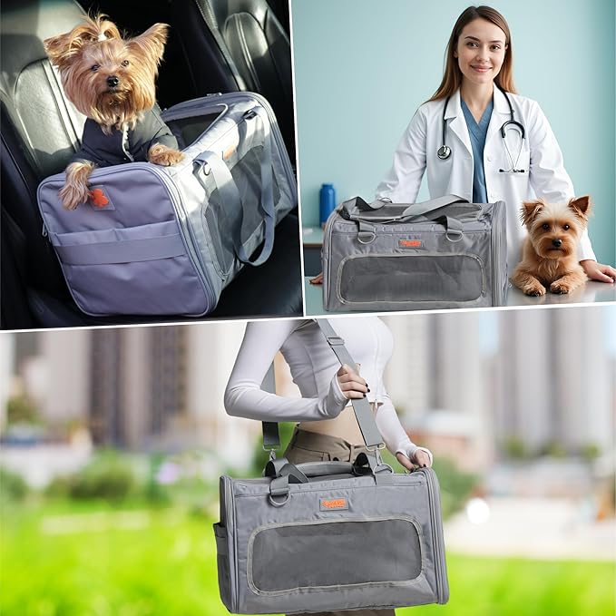 Portable Soft-Sided Pet Carrier for Cats and Small Dogs – Animal Travel Bag with Locking Zippers, Breathable Mesh and Collapsible Design – Lightweight and Secure Cat Dog Travel Crate