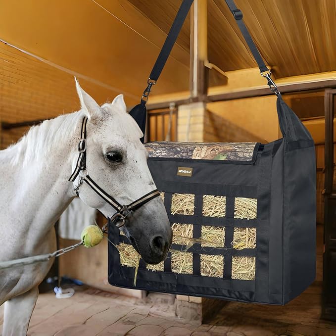 Hay Bag for Horses,Slow Feeder for Horse/Donkey/Goat, Premium 1680D Oxford Cloth,Easy to Fill and Hang with Extra Large Opening(Camo)
