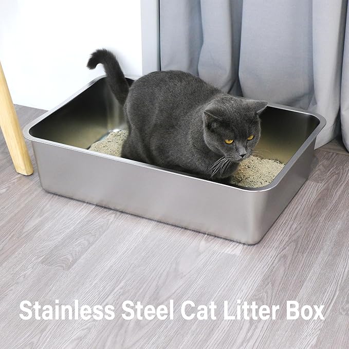 Stainless Steel Cat Litter Box-6" High Side Metal Litter Box,XLarge Stainless Steel LitterBox,Cat LitterBox for Big Cats or Rabbit,Puppy,Non Stick, No Smell, Easy to Clean