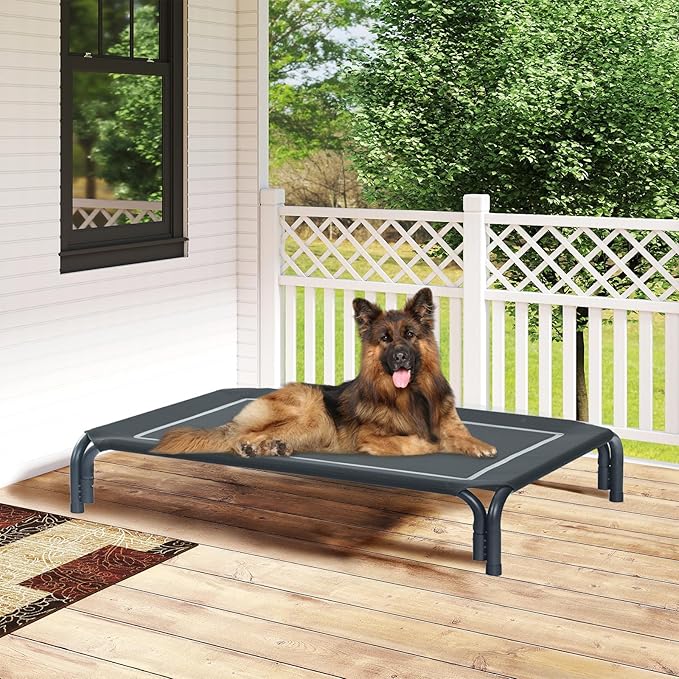Elevated Dog Bed Raised Outdoor Dog Cot for Medium Dogs, Installation Requires No Tools, Frame with Washable Cooling Breathable Mesh Anti-Slip Feet, Indoor Pet Bed, Black, 35.4 Inches