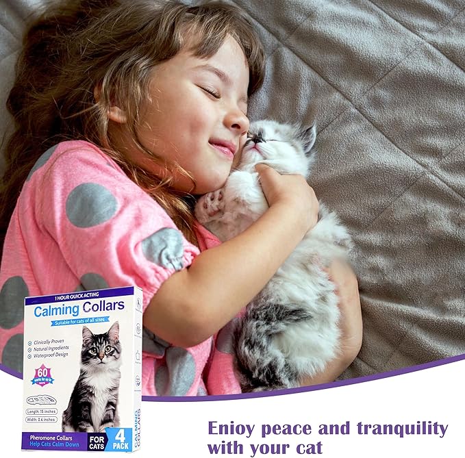 4 Pack Calming Collar for Cats - 60 Days Anxiety and Stress Relief, Relaxing Cat Collar, Adjustable Pheromones Collar for Cats,Natural Soothing for Continuous Calming