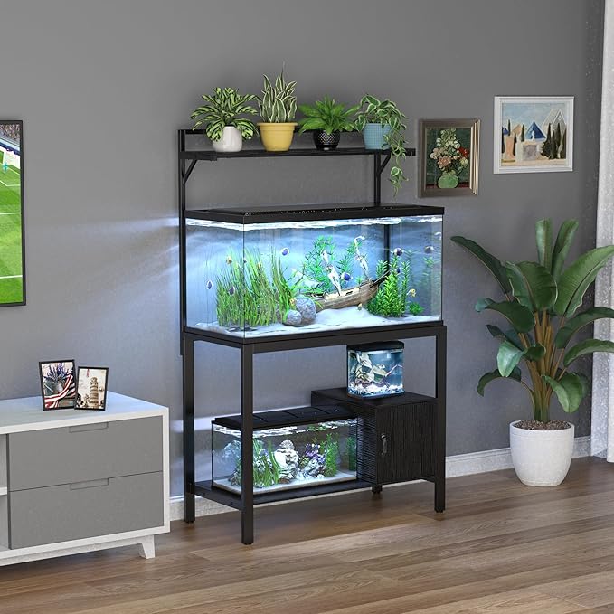 GDLF 40-50 Gallon Fish Tank Stand with Plant Shelf Metal Aquarium Stand with Cubby Storage 36.6" x 18.5" Tabletop fits Aquarium,Turtle Tank,or Reptile Terrariums