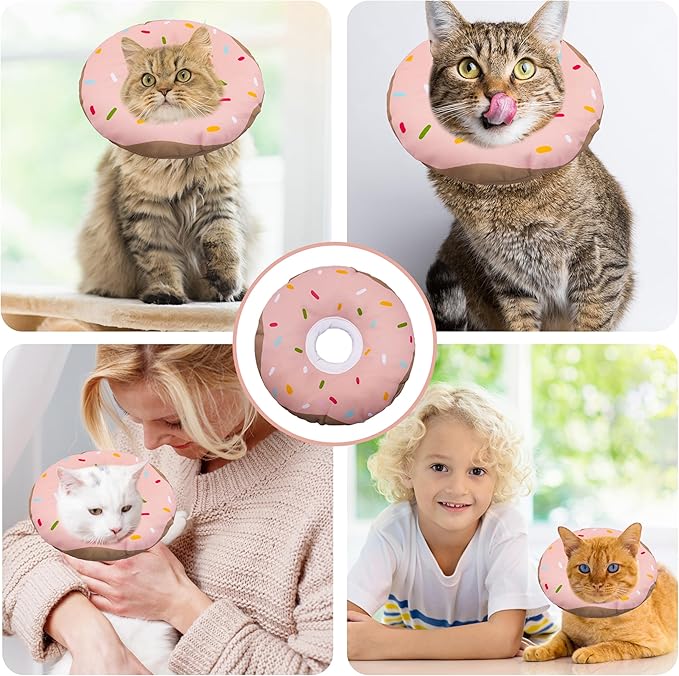 Cat Cone Collar Soft, Adjustable Cat Recovery Collar Kitten Cones to Stop Licking, Cute Donut E Collar After Surgery, Cats Neck Pillow Cone Elizabethan Cones of Shame (Waterproof Pink, Small)