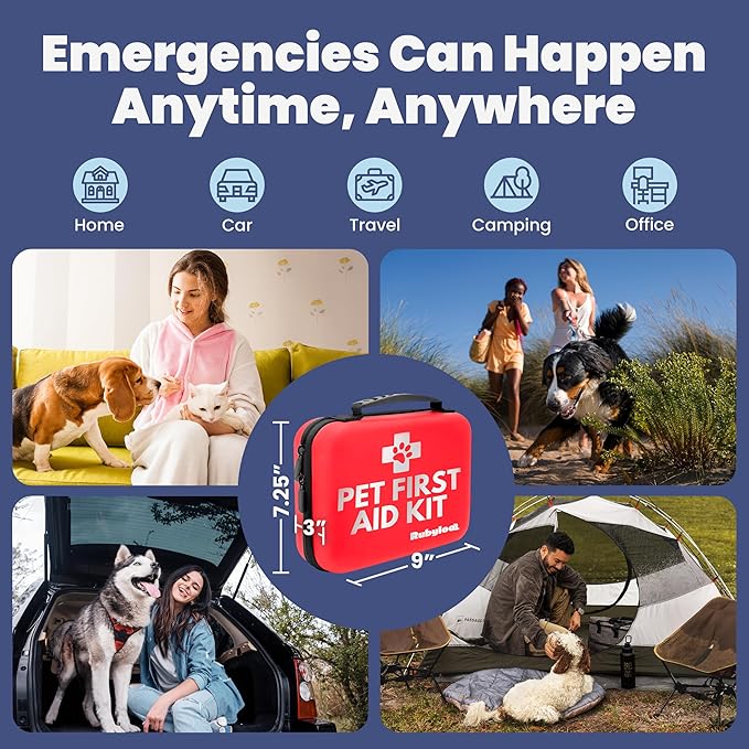 Dog First Aid Kit 3-Pack – 2 Hard-Sided & 1 Compact Travel Pet First Aid Kits – Vet-Approved Emergency Supplies with First Aid Guide, Tick Remover, Thermal Blanket for Hiking, Camping, Car, RV