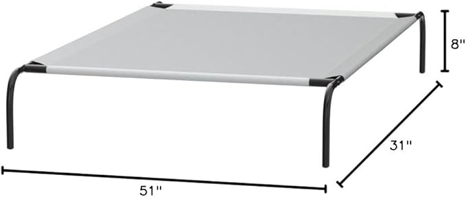 Amazon Basics Cooling Breathable Elevated Dog Bed with Metal Frame for Large Dogs, 51 x 31 x 8 Inch, Grey
