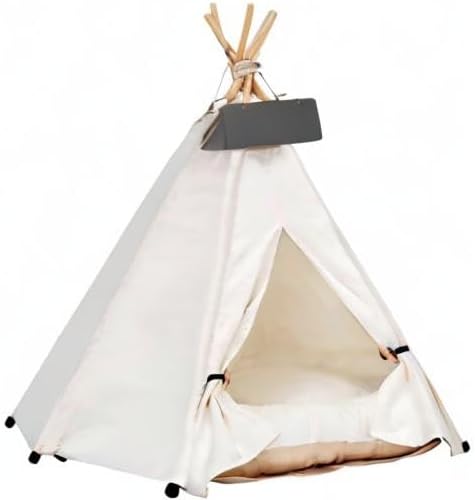 Pet Teepee Dog & Puppy Cat Tents Tipi Bed Portable Houses with Thick Cushion for Pets Up to 15lbs