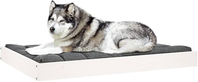 Solid Pine Wood Elevated Dog Bed White Medium Size 40.0 Inches Long 29.1 Inches Wide for Pets