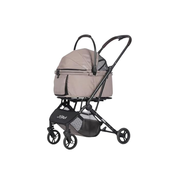 Pet Stroller, Small to Medium Dogs & Cats, Foldable, One-Hand Fold, Detachable Carrier, Latte Color