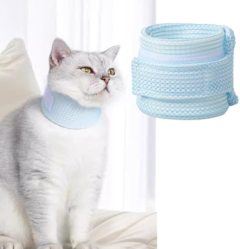 Cat Neck Brace Cover - Breathable & Adjustable Elizabethan Collar for Post-Surgery Recovery Anti-Scratch Anti-Lick Protection, Cervical Cone for Small Medium Large Dogs Puppies Kittens (Medium,Blue)