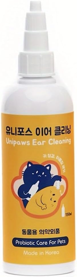 UNIPAWS Pet Ear Drops for Dogs & Cats – Vet-Recommended Ear Cleaner & Deodorizer – Helps Reduce Wax Buildup & Soothe Itchy Ears – 5.1 fl oz Probiotic & Moisturizing Formula, Made in Korea
