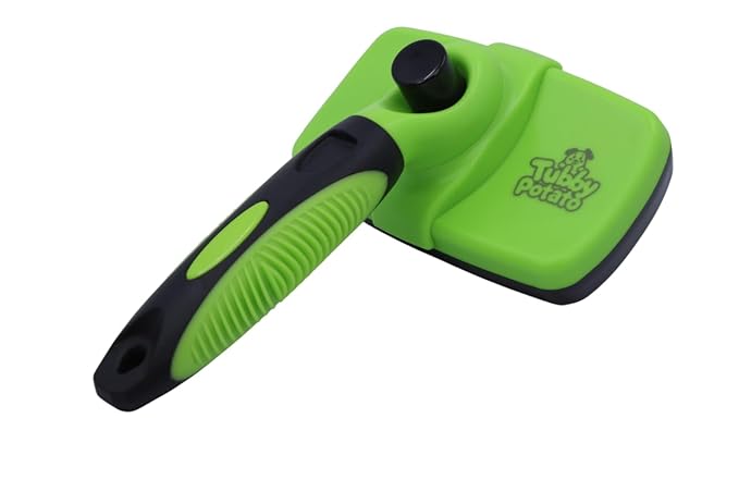Tubby Potato™ Self Cleaning Slicker Brush - Deshedding Brush for Long and Short Haired Pets. Comfortable and Safe for Senitive Skin. Great for Dogs, Cats, and other Small Animals- Green