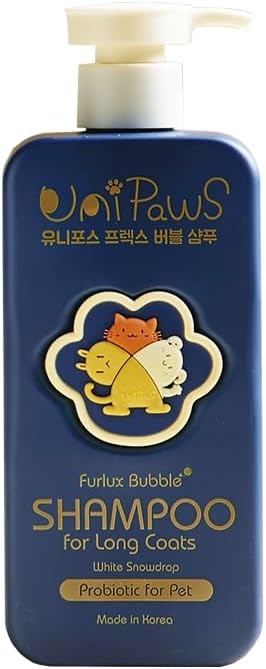 Unipaws Biotin Dog Shampoo for Long-Haired Coats – Deshedding, Detangling & Moisturizing for Silky, Tangle-Free Fur with Probiotics - EWG Green & Light Elegent Scent, Made in Korea, 16.9 Fl Oz / 500ml