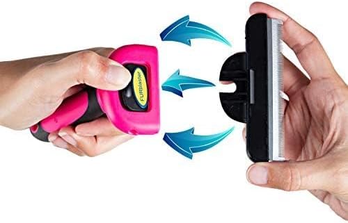 DakPets Stainless Steel Pet Deshedding Tool - Grooming Brush for Cats and Dogs, Removes Trapped Hair, Reduces Shedding by Up to 95%, All Hair Types, Includes Protective Blade Cover, Pink, 4 inches