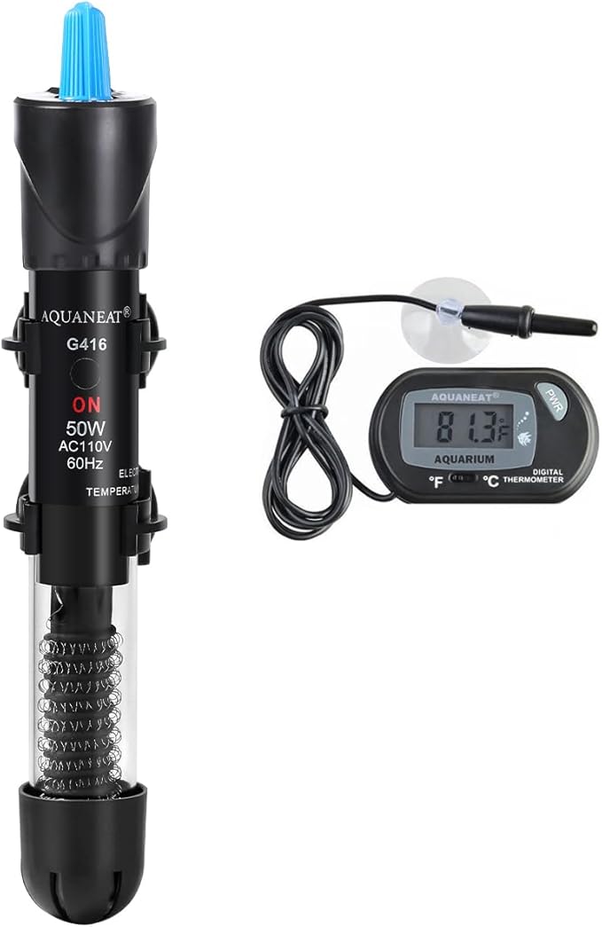 AQUANEAT Aquarium Heater, 50W Fish Tank Heater, Adjustable Submersible Water Thermostat with Digital Thermometer