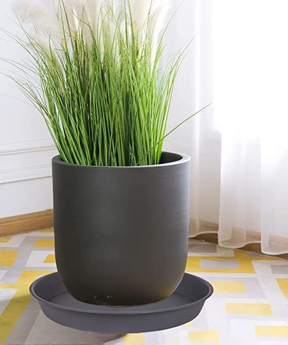 2 Pack of 20 21 inch Plant Saucer Round, Deep Plant Saucers for Pots, Heavy Duty Plastic Plant Drip Tray for Indoors Outdoor, Bird Bath Bowls, Plant Trays for Planter 19-22" (21 inch, Cement)